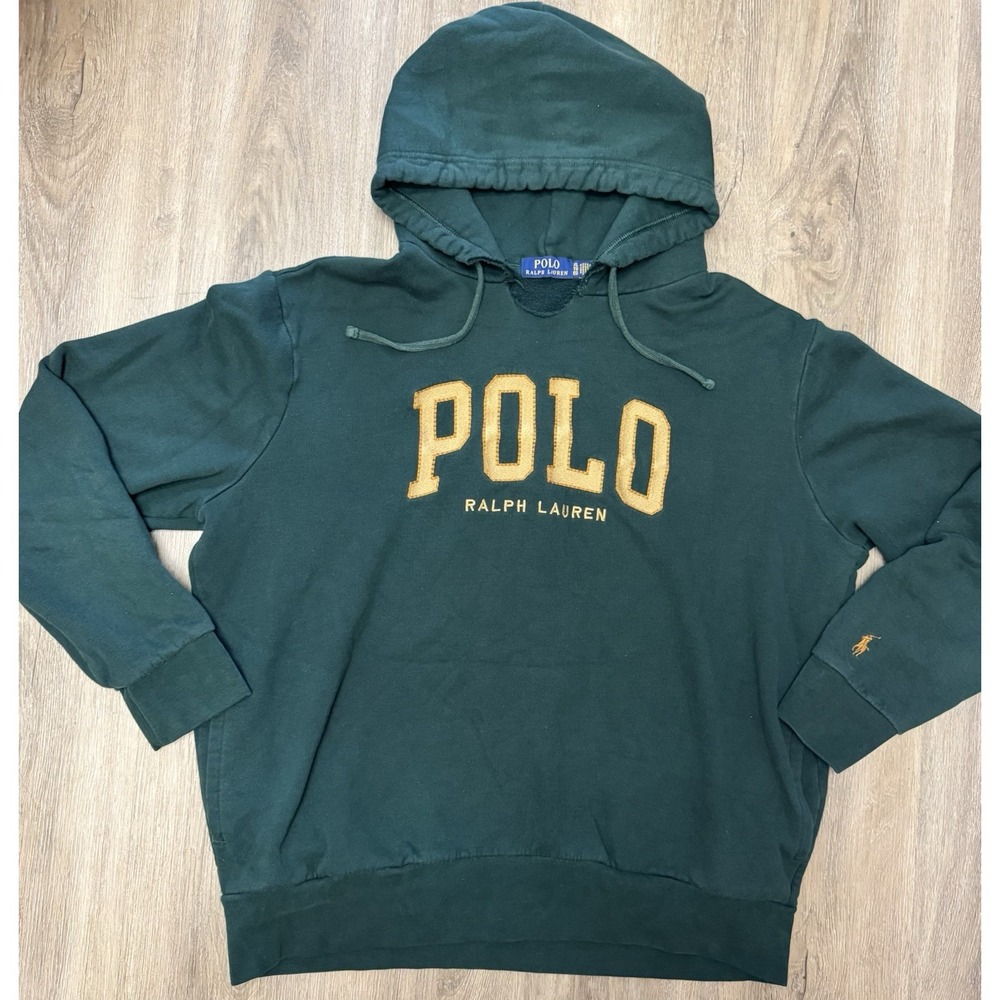 Vintage Polo Ralph Lauren Hoodie Green XL Spellout Logo Faded 2000s